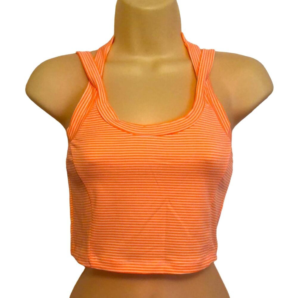 She + Hem Orange & White Striped Crop Top Knit Summer Cropped Beach
